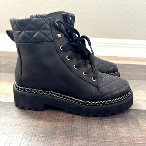 Vince Camuto Quilted Black Lace-Up Boots – Chunky Sole